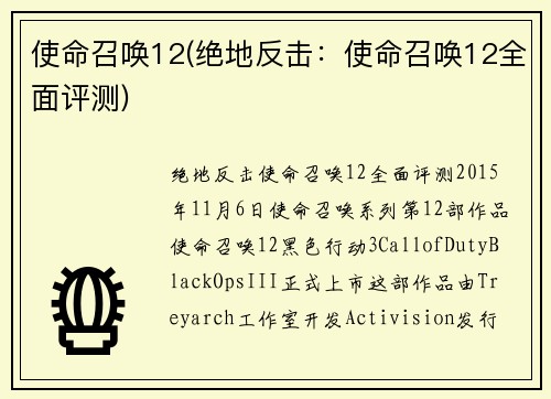 使命召唤12(绝地反击：使命召唤12全面评测)